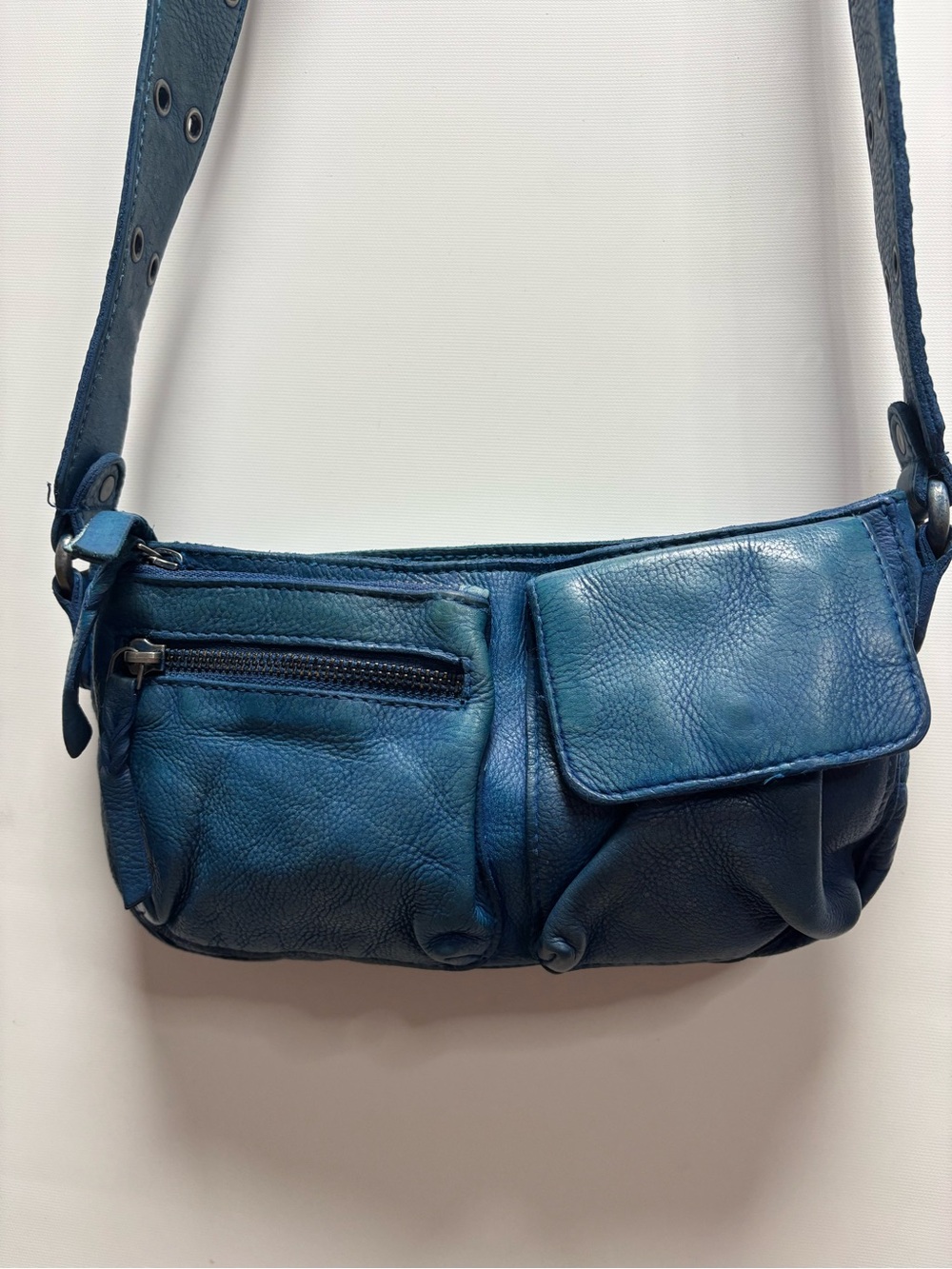 Free People Blue Genuine Leather Crossbody Bag